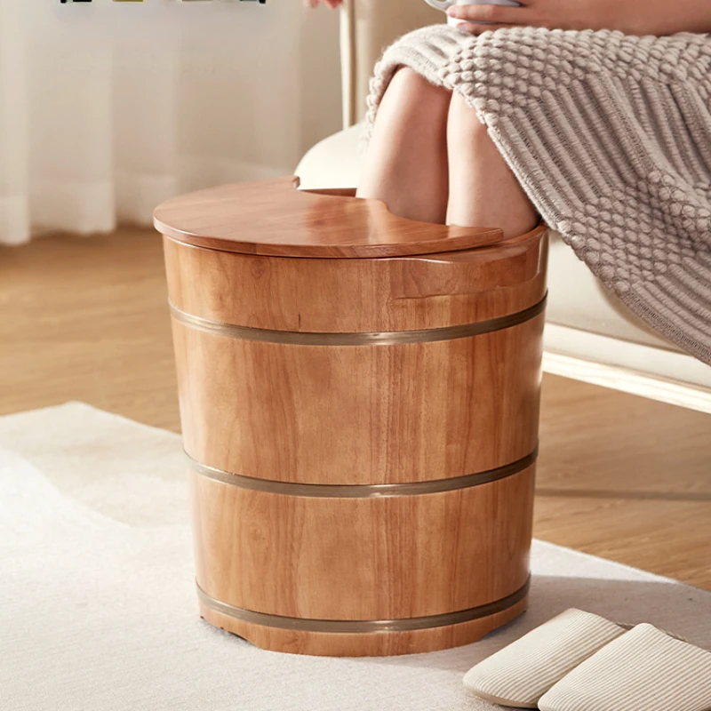 

40CM Household Wooden Over The Calf Foot Soaking Barrel Solid Wood Footwash Massage Bucket High and Deep Foot Bath Wooden Basin