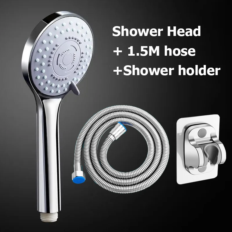5 Modes High Pressure Shower Head Set Rainfall Handheld Sprayer Nozzle Shower Head With Hose Bracket Bathroom Faucet Accessories