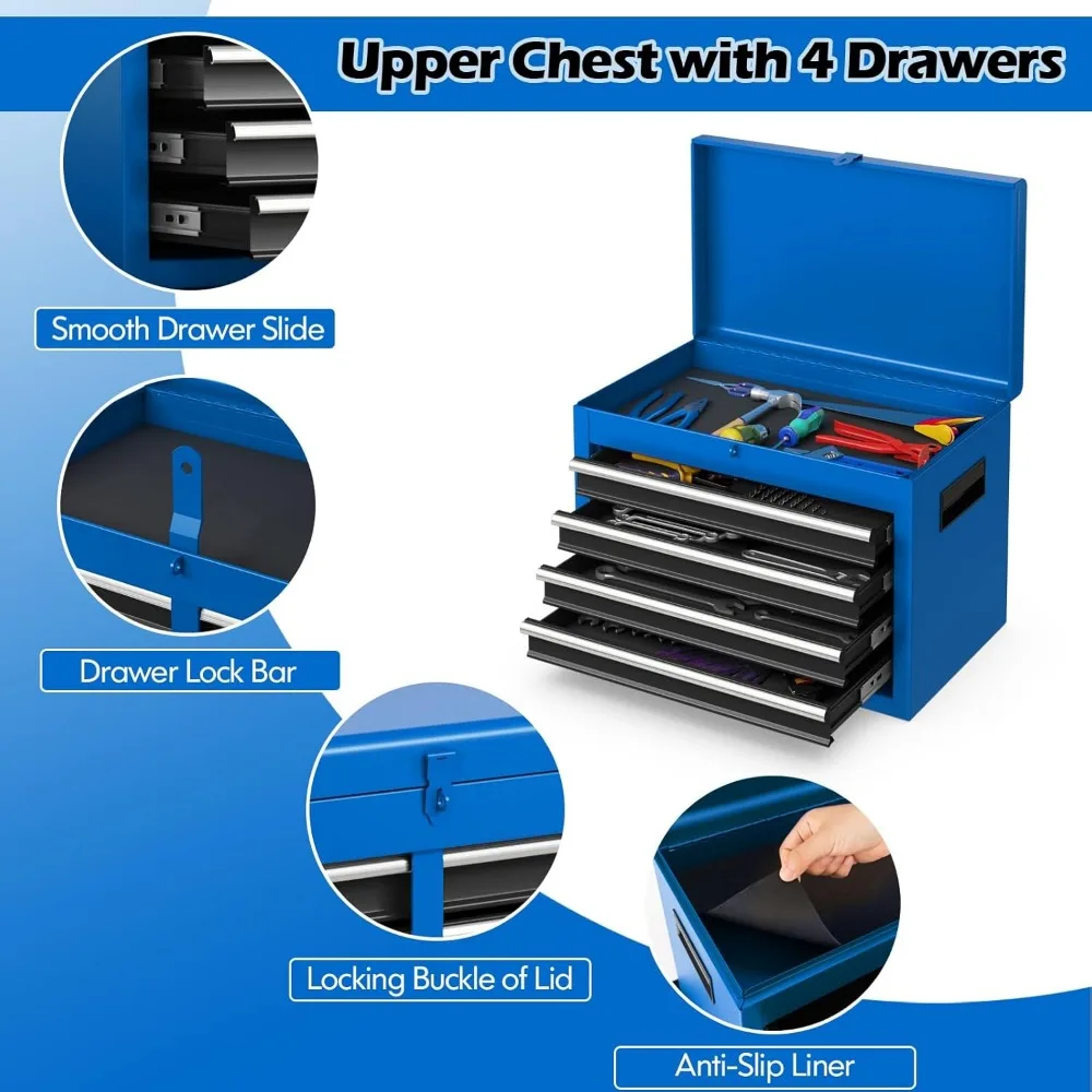 Goplus Tool Chest, 5-Drawer Rolling Tool Storage Cabinet with Detachable Top Tool Box, Liner, Universal Lockable Wheels, 4