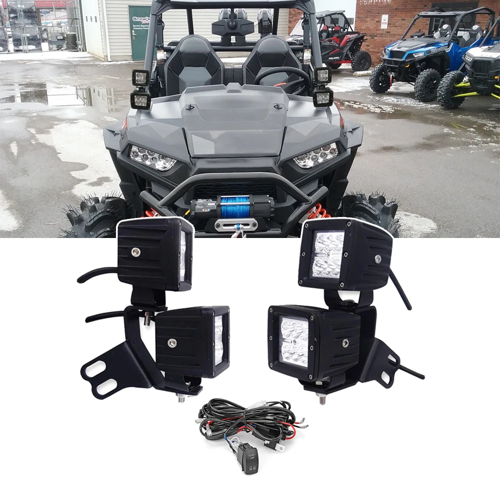 

Front Side Pillar Mounting Brackets 4PCS 3" LED Cube Light Pod Wiring Kit For POLARIS RZR XP 1000 2014-2022 900 2015-2022