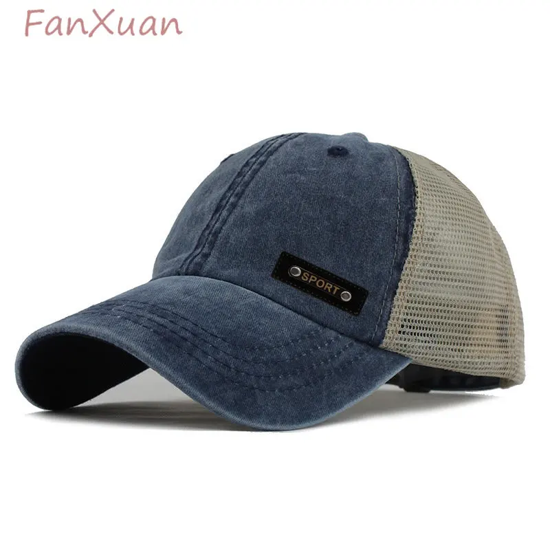 

Washed Cotton Summer Cap for Men Women Snapback Hat Distressed Mesh Baseball Cap Femme Vintage Casquette