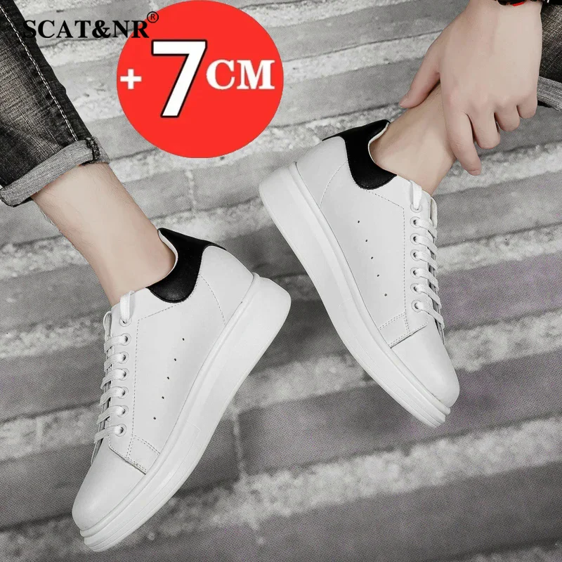 Men's Shoes Couple Invisible Increase White Shoes Insole 6cm Elevator Shoes Men's Business Casual Leather Shoes Heighten