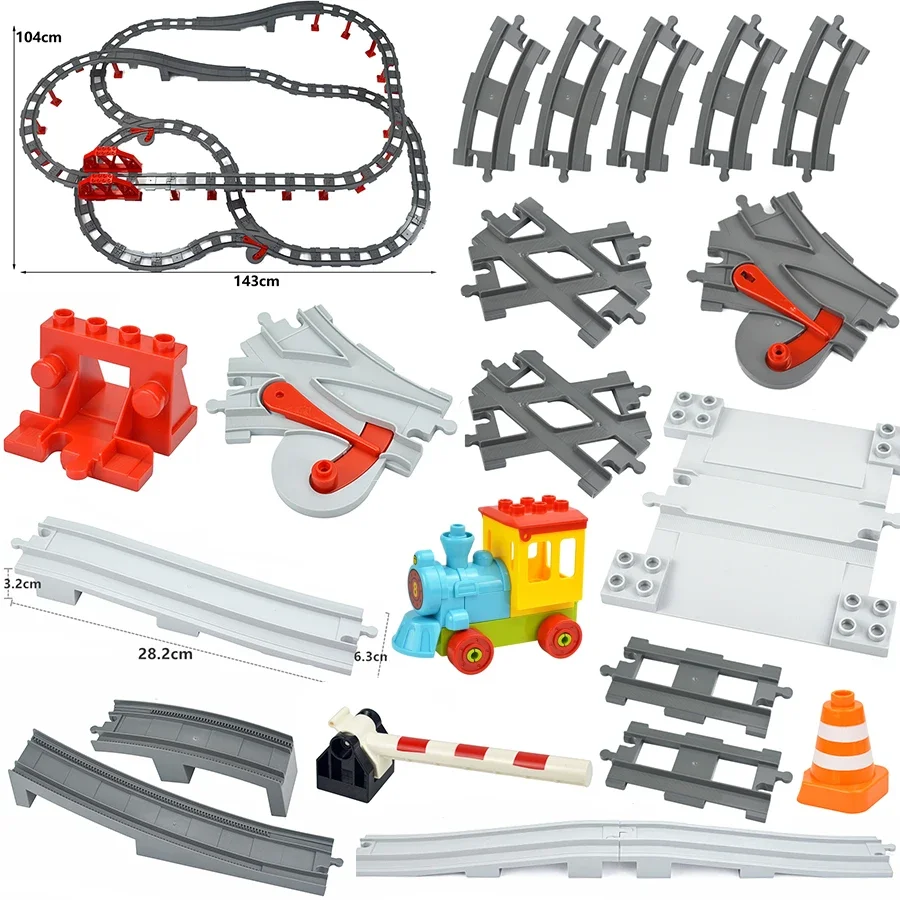 큰 크기 벽돌 도시 기차 직선 곡선 트랙 다리 조립 레일 대형 스위치 입자 빌딩..