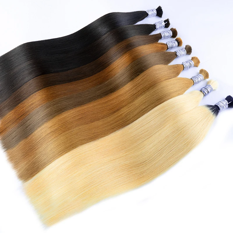 100% Real Human Hair Bulk Hair Machine Made Virgin Remy Straight Bulk 18-30inch 100g Natural Blonde Extension No Weft human hair extensions