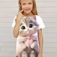 T-shirt à manches courtes imprimé chat 3D pour enfants, vêtements pour enfants, pull décontracté, mignon, graphique, garçons, filles, été 1