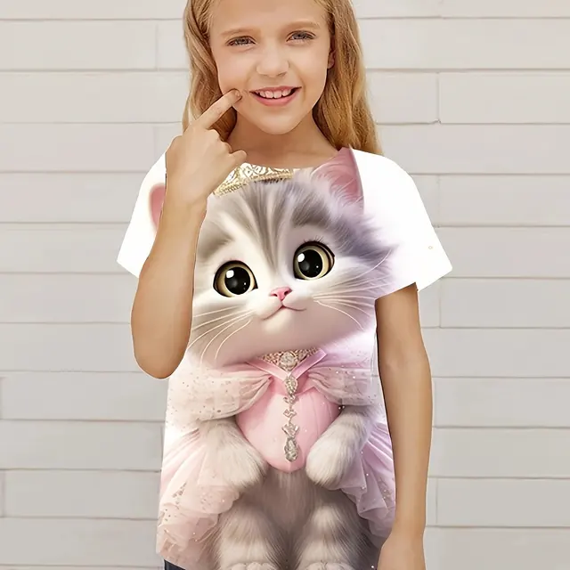 T-shirt à manches courtes imprimé chat 3D pour enfants, vêtements pour enfants, pull décontracté, mignon, graphique, garçons, filles, été 1