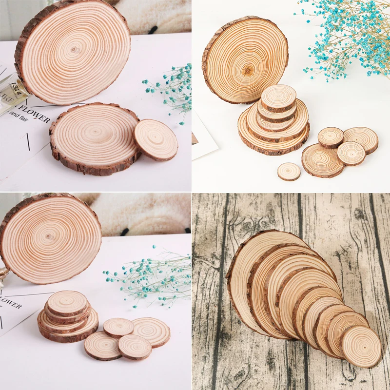 0.5-1cm Thick & 3-12cm Diameter Natural Pine Wood Slices DIY Crafts