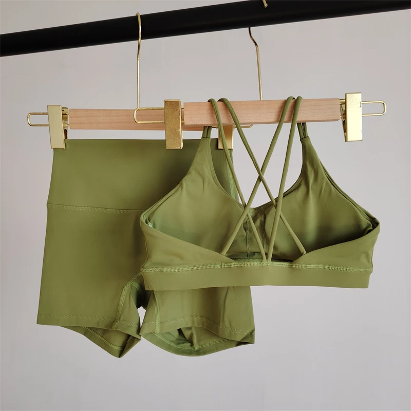 2 Piece Solid Color Yoga Suit Shorts Suit Gym Women Sportswear Running Exercise Pilates Tight High Waist Spice Girl Fitness
