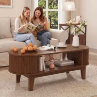 Table basse moderne Fangange, table ovale en bois de noyer 100x50x50 cm avec étagère ouverte, table de salon avec rangement dissimulé 2