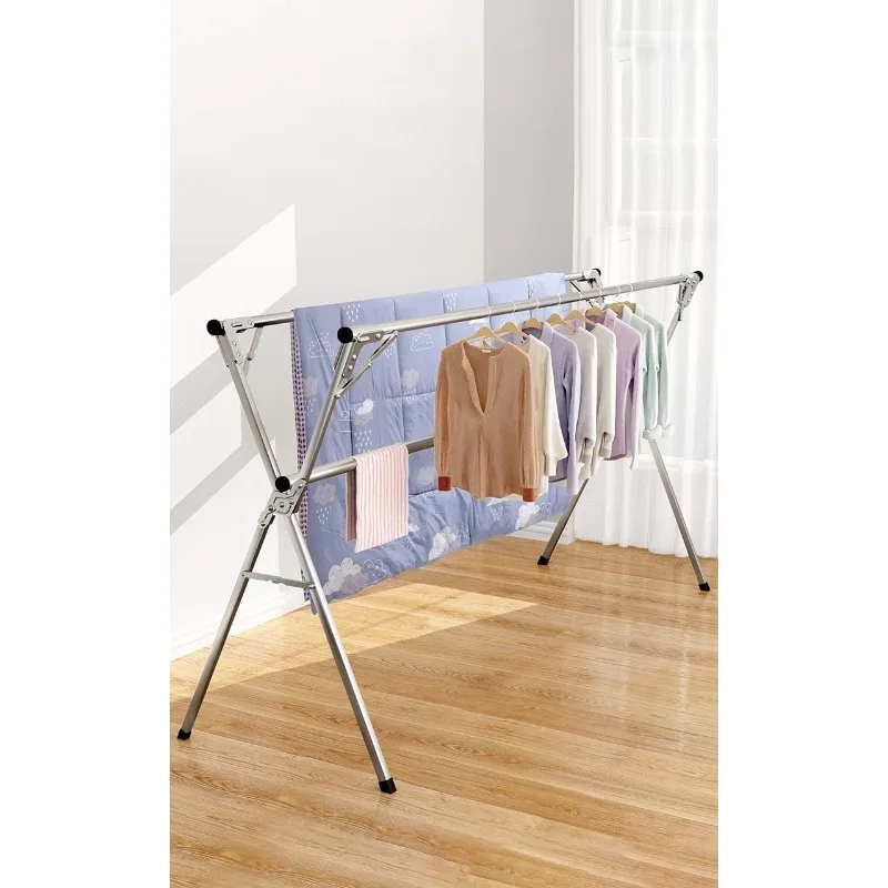 Clothes Drying Rack for Laundry Foldable Free of Installation Adjustable Stainless Steel Garment Rack 2