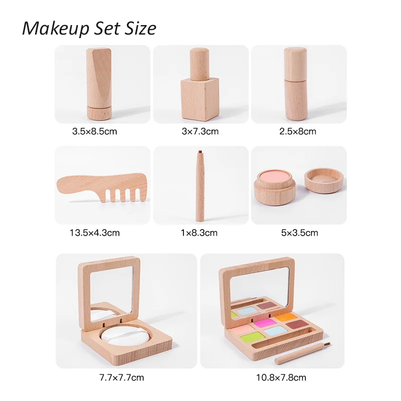 Wooden Pretend Play Toy Makeup Kit Cosmetic Bag Doctor Imitation Game Tool Set Toys for Girls and Boys Interest Development Gift 5
