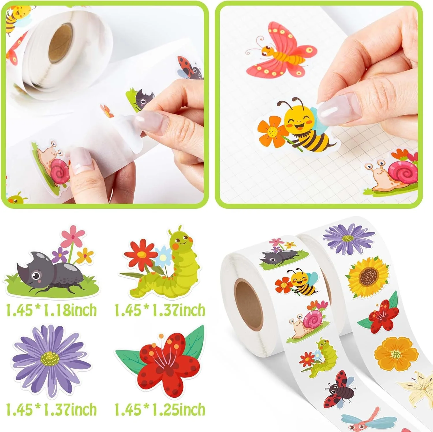 ?   500pcs 나비 및 꽃 스티커 롤 16 디자인 어린이 교사 교실을 위한 다채로운 꽃 곤충 및 식물 장식