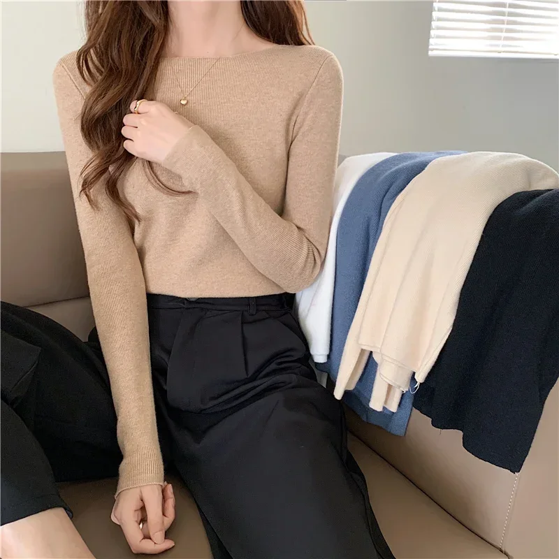 Fashion Ribbed Women Sweater Knitted Soft Pullovers Jumpers Basic Solid Soft Long Sleeve Sweaters For Women Autumn Winter Tops