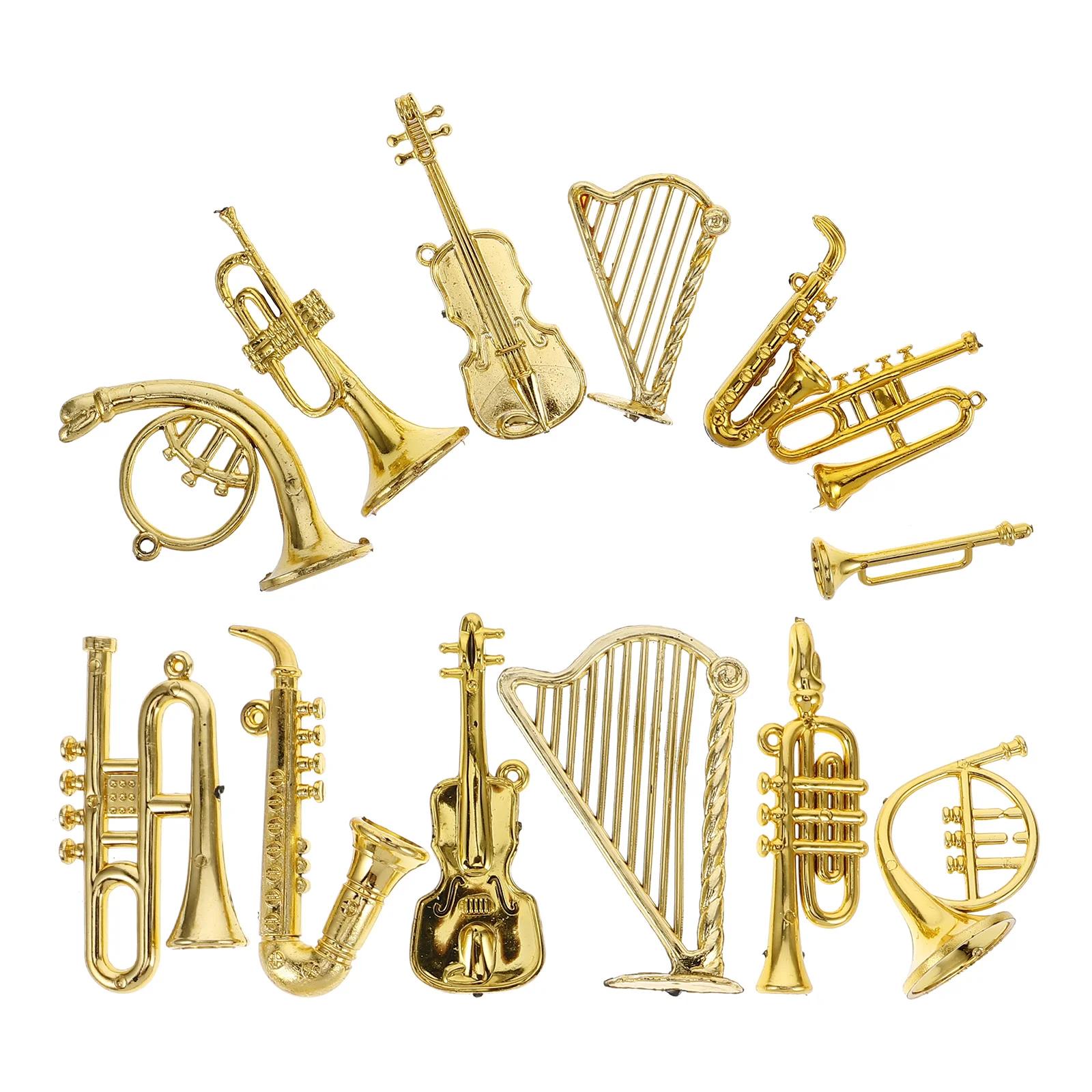 13 Pcs Gold Plated Mini Instruments Musical Pendant Diy Home Decor Plastic naments Christmas Accessories Miniature Harp Lyre Kit 4