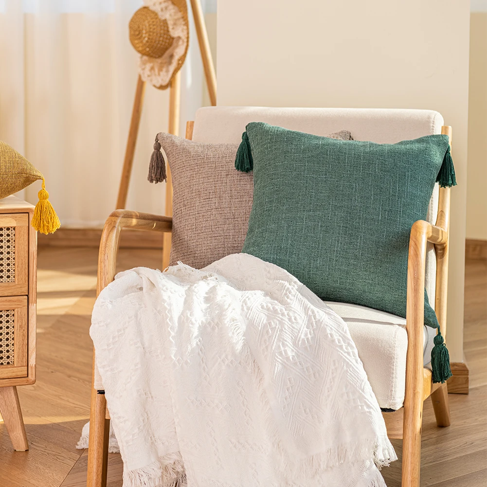 Tassel Solid Color Cushion Covers 4