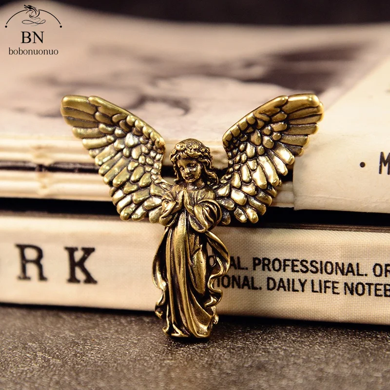 Винтажные латунные статуэтки благословенного ангела-хранителя, миниатюрные настольные украшения, прекрасная маленькая статуэтка, украшения для дома, ремесла