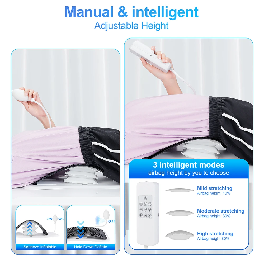 2-IN-1 Manual+Electric Back Stretcher Adjustable Height Airbag Waist Back Stretching Massager Lumbar Support Traction masajeador