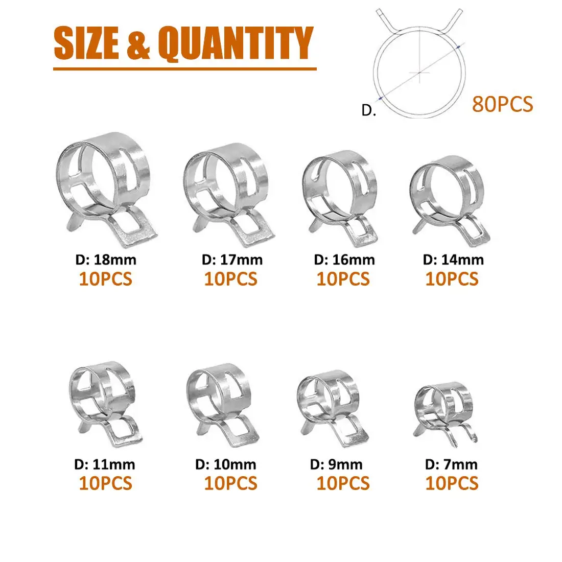 

80 шт./комплект, пружинные зажимы для шланга 7-18 мм