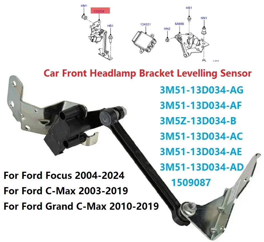 Car Headlight Level Sensor Car Body Height Sensor Lever 3M51-13D034-AG Car Front Headlight Leve Bracket Body Height Sensor For Ford Focus C-MAX 2003 -