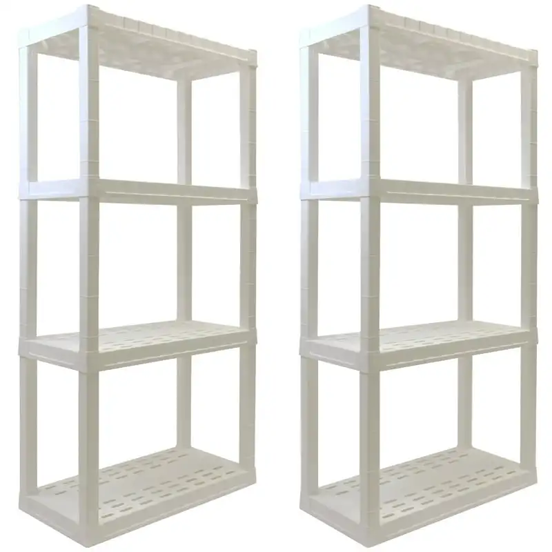 

H x 14" D x 30" W 4 Shelf Plastic Garage Shelves, Pack of 2 Storage Shelving, White 400 lbs Capacity