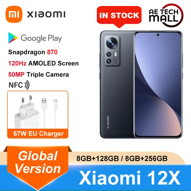Global Version Xiaomi 12X 8GB+128GB/256GB Dual 5G Snapdragon 870 FHD+ 6.28  Dot Display 120Hz 50MP Camera 4500mAh 67W Charging