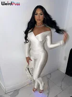 Weird Puss Elegant Women Tracksuit 2 Piece Set Skinny Cross Slash Neck Crop Tops+Leggings Stretch Matching Streetwear Outfits - Image 3