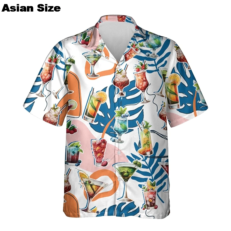 2025 Hawaii Cocktail Shirt For Mens Clothes Drink Juice Summer Shirts Button Clothing Short Sleeve Lapel Blouse Aloha Unisex Top 5