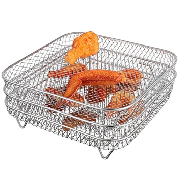 20cm Air Fryer Rack 3pcs Square Round Stainless Steel Stackable Grill Steamer for NINJA VORTEX PHILIPS COSORI Fryer