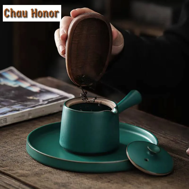 200ml Japanese Style Turquoise Coarse Ceramic Household Side Handle Pot Single Pot Creative Kungfu Tea Set Filter Pot Drinkware