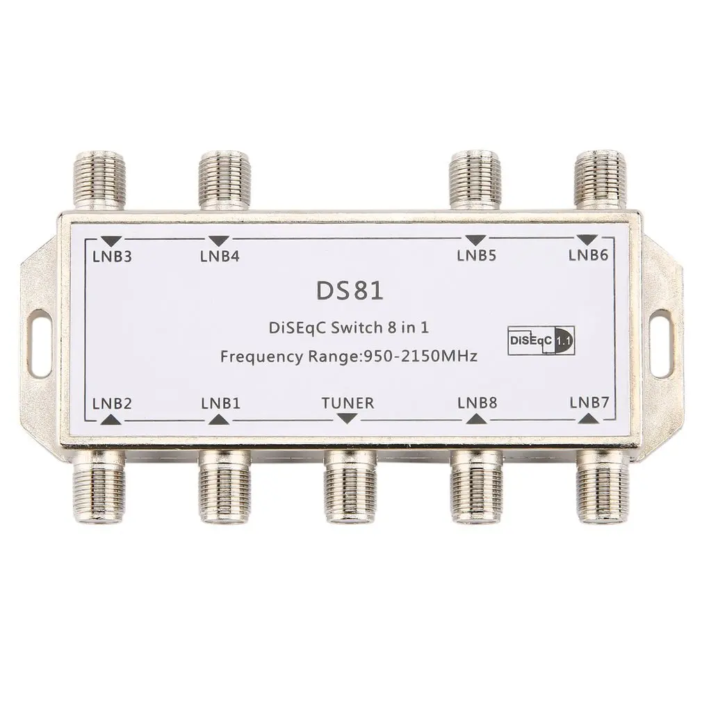 2021 New DS81 8 In 1 Satellite Signal DiSEqC Switch LNB Receiver Multiswitch Heavy Duty Zinc Die-cast Chrome Treated