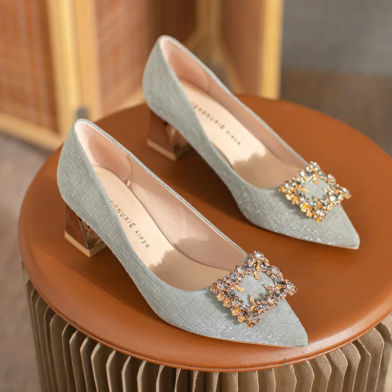 

Ladies High Heels Sandals Satin Solid Color Pointed Toe Low Non Slip Stiletto Casual Shoes