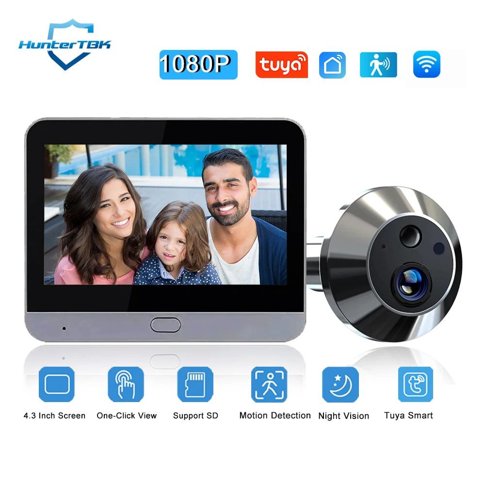 Tuya Smart 1080P WiFi Doorbell Camera 2MP Digital Door Viewer Video Peephole Camera Door Cat Eye for Home Security Protection