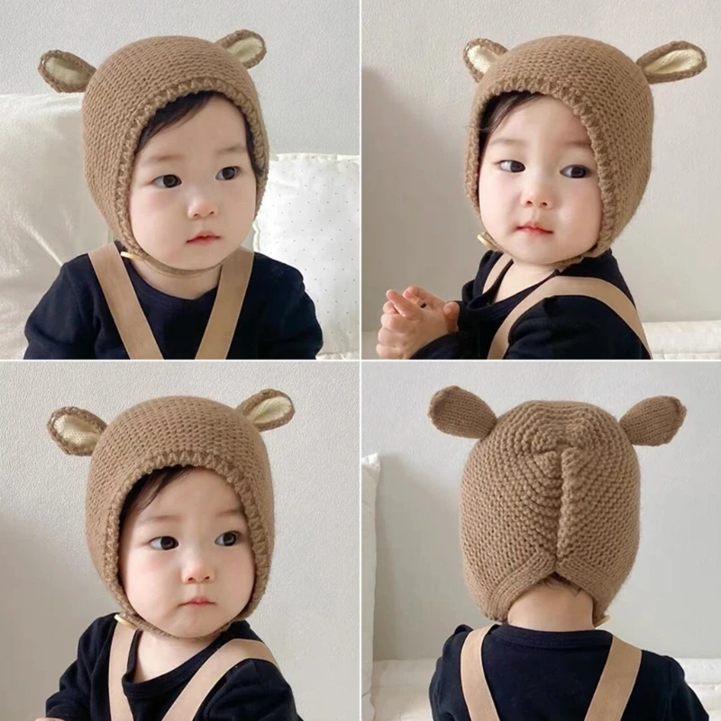 

2023 Knitted Baby Hat Kid Soft Bonnet Photography Prop Hat Winter Warm Earflap Hat for Baby Boy Girl 3-24Months