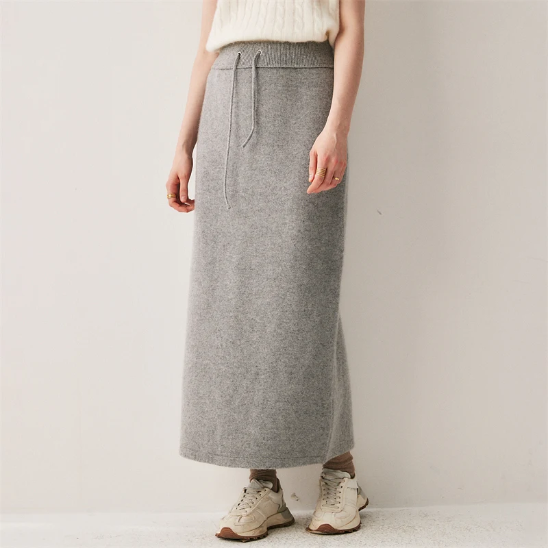 Women's pure cashmere long skirt back view