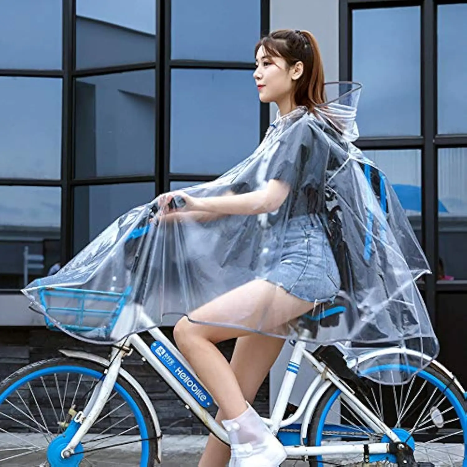 Transparent Waterproof Raincoat Poncho With Reflective Strips