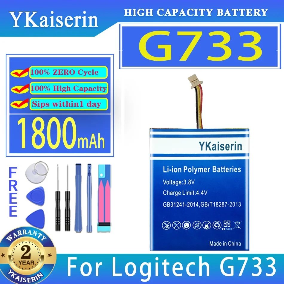 Batteria Ykaiserin 1800Mah Per Spina A 3 Fili Logitech G733 Lightspeed