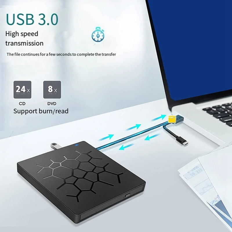 External CD/DVD Drive 6 In 1 DVD Drive Player USB 3.0 Type-C With SD/TF & USB3.0 Optical Drives For PC Laptop