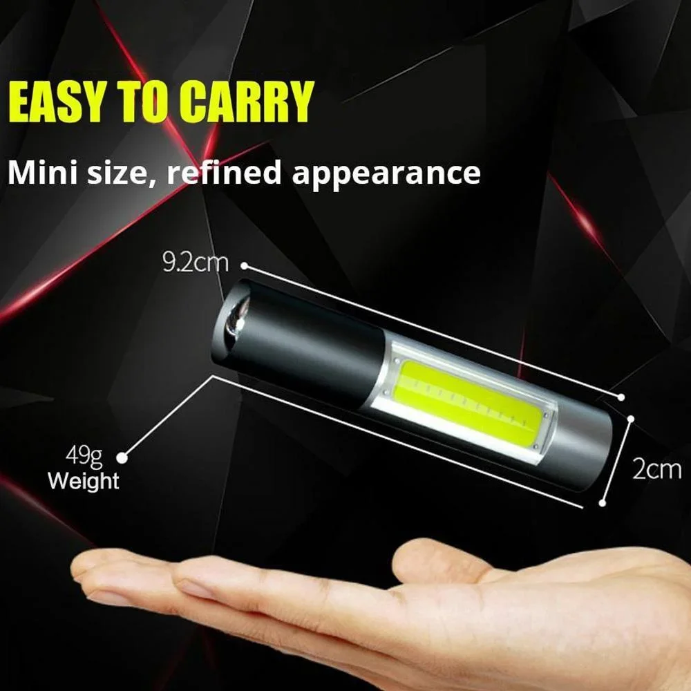 STONEGO 미니 LED 손전등, 줌 가능 USB 충전식 방수 램프, 3 가지 스위치 모드, 휴대용 토치, 야외 플래시 라이트