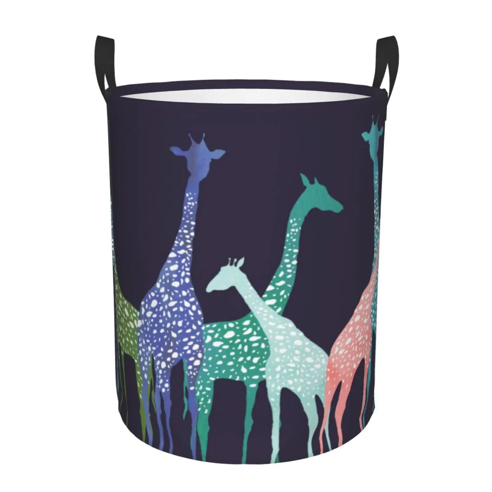 

Корзина для белья с ярким жирафом и прочной ручкой, водонепроницаемый круглый органайзер для ванной комнаты