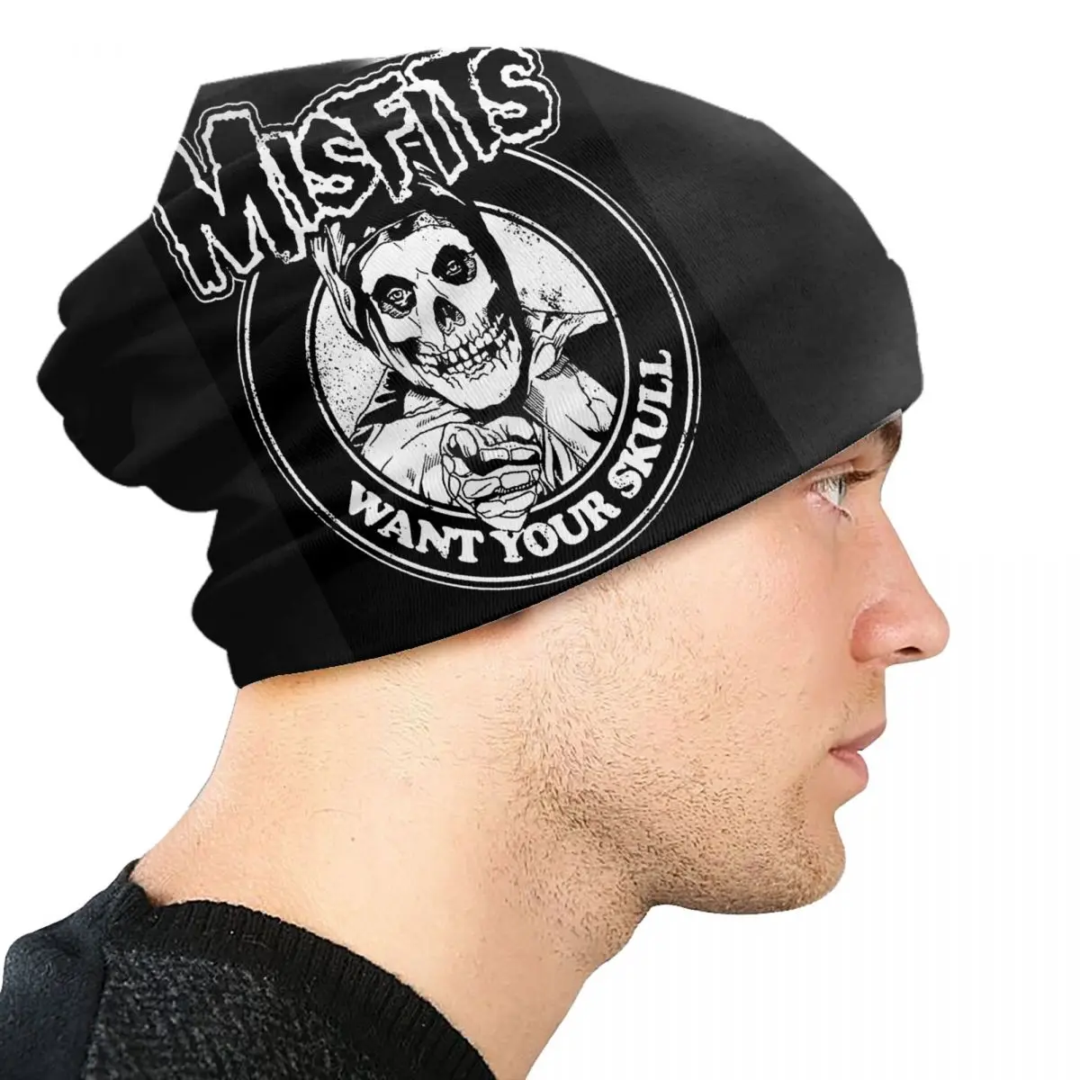 Y2K 00s MISFITS ビーニー ゴーストマスク 骸骨 希少レア Misfit-男性と女性のためのカスタムニット帽、ホラーパンクロック