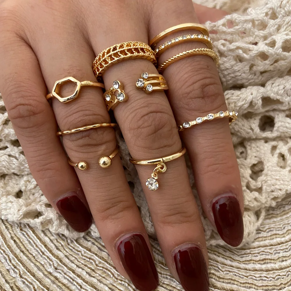 Ring Set Gold Color Rings Chain Ring Gold Color Ring Finger Ring for Women