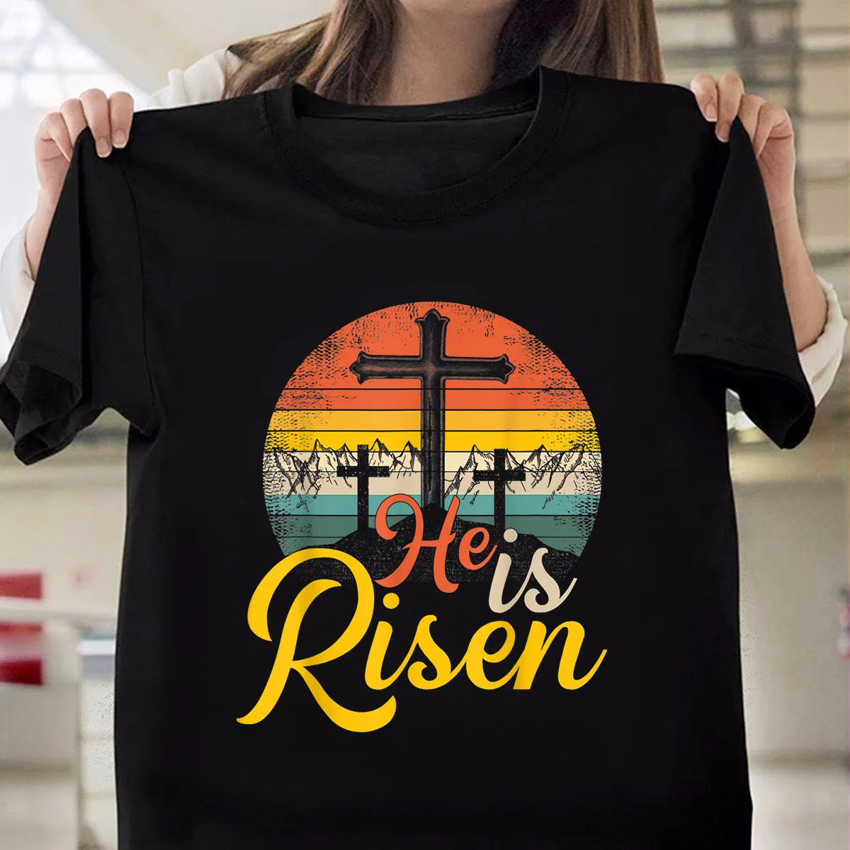 He Is Risen Vintage Christian Easter Jesus Gift For Christian Uomo Donna T-Shirt