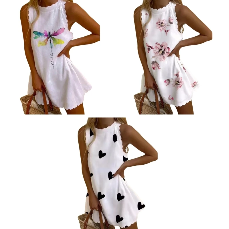 

Boho-Beach-Dress Dragonfly-Flower Star Printing Sun-Dresses Daily Wearing-Tank N7YD