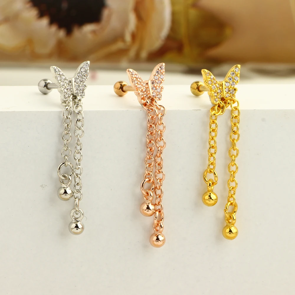 1pc 16G Helix Cartilage  Earrings Tragus Piercing Stainless Steel Ball Stud Earring Dangle Cute Tragus Daith Jewelry womenen