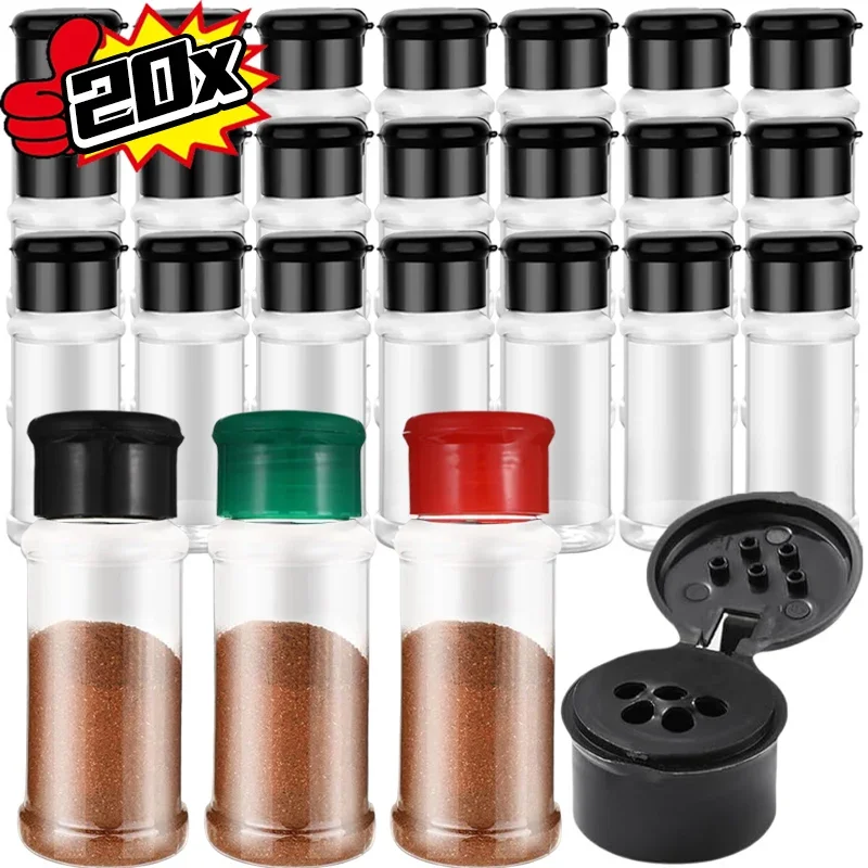 20/1PCS Clear Plastic Spice Bottle Pepper Shaker with Lids Salt Seasoning Jars Barbecue Condiment Bottles Kitchen Accessories