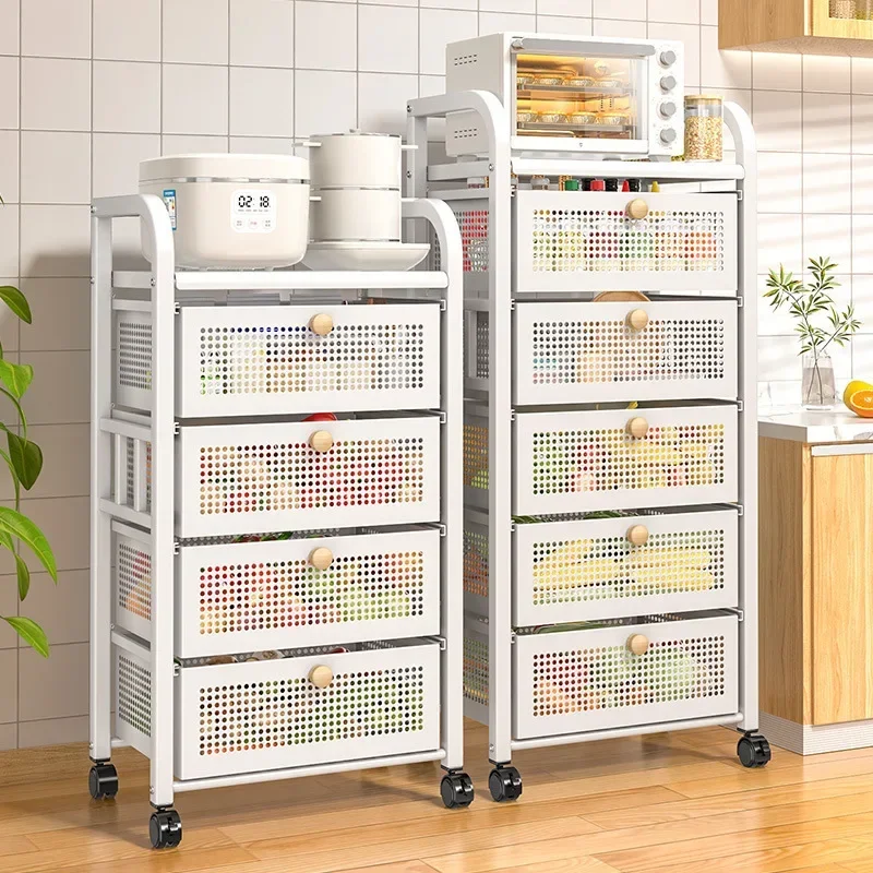 Floor-to-Ceiling Multi-Layer Kitchen Storage Rack Drawer-Type Fruit and Vegetable Basket Iron Trolley Home Storage