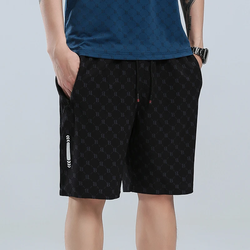 Plus size fat trend printing men's casual shorts head plus fat plus size loose thin quick-drying five-point shorts.