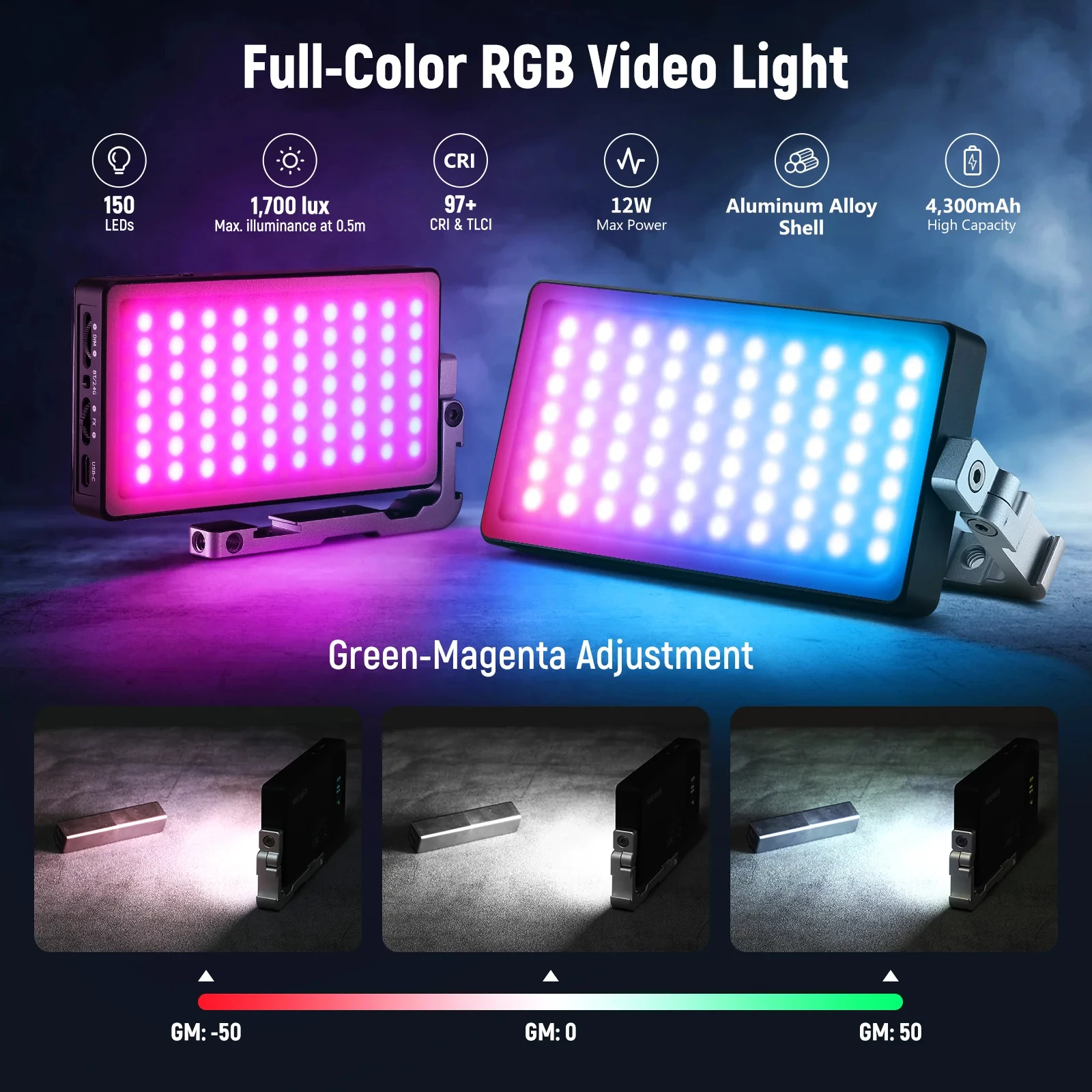 NEEWER SL90 알루미늄 합금 RGB 패널 비디오 라이트, 유튜브, 틱톡, 브이로그용 카메라 라이트 패널, 12W, 4300mAh, 2500 10000K CRI97 +