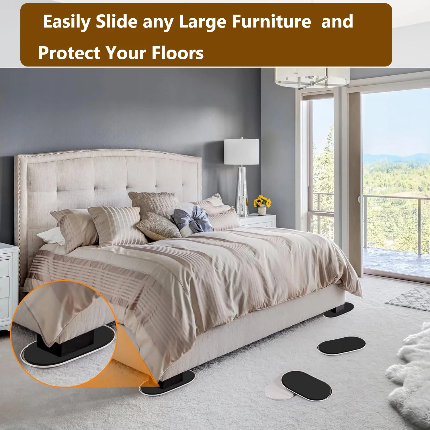 Set of 4/8 Durable Carpet Glide Pads – 9.5-Inch Floor Protectors for Effortless Movement of Heavy Furniture
