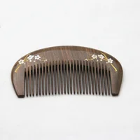 Peigne à cheveux en bois de santal naturel, brosse à cheveux de massage de santé, branches dorées, fleur de prunier rose, peignes en bois épais, outil de coiffage, 1PC 3